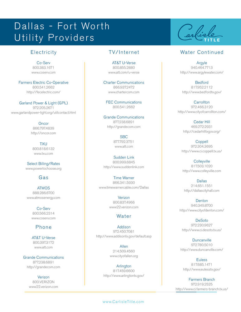 DFW Utility Providers