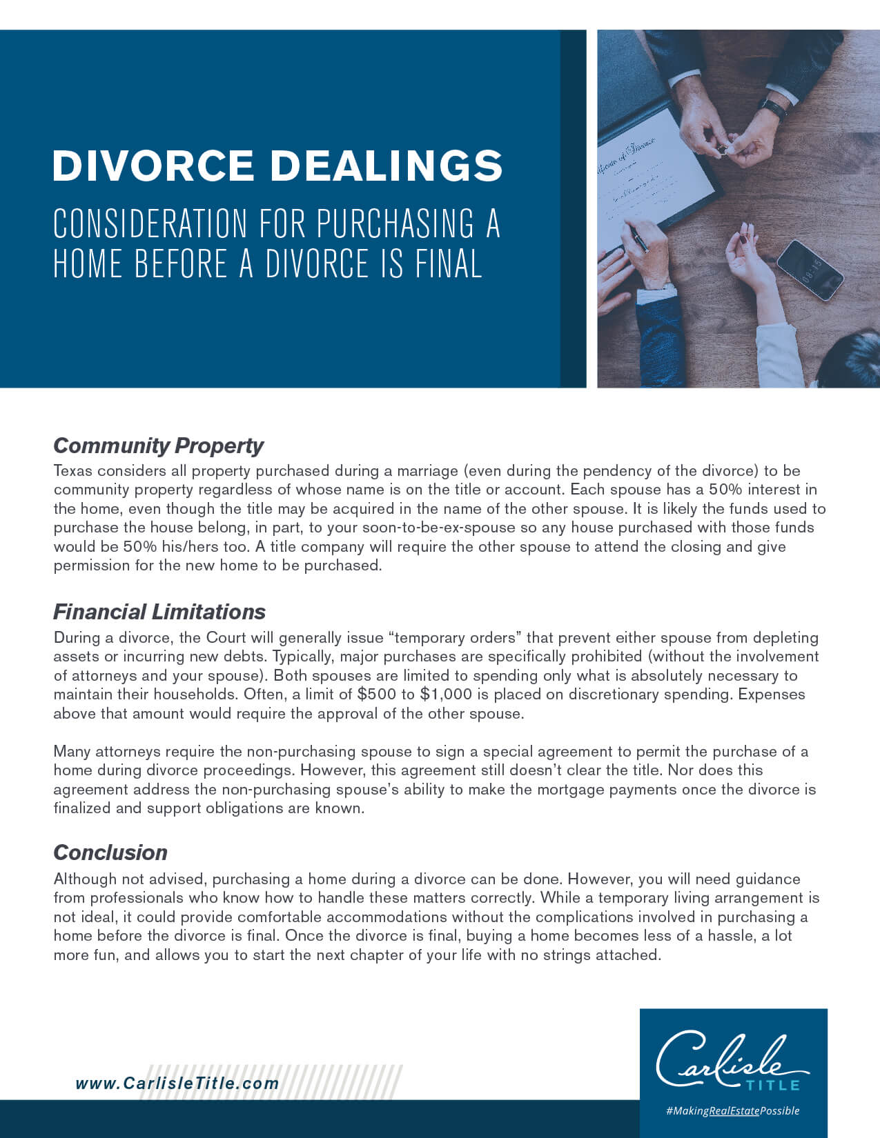 Divorce and Home Purchase